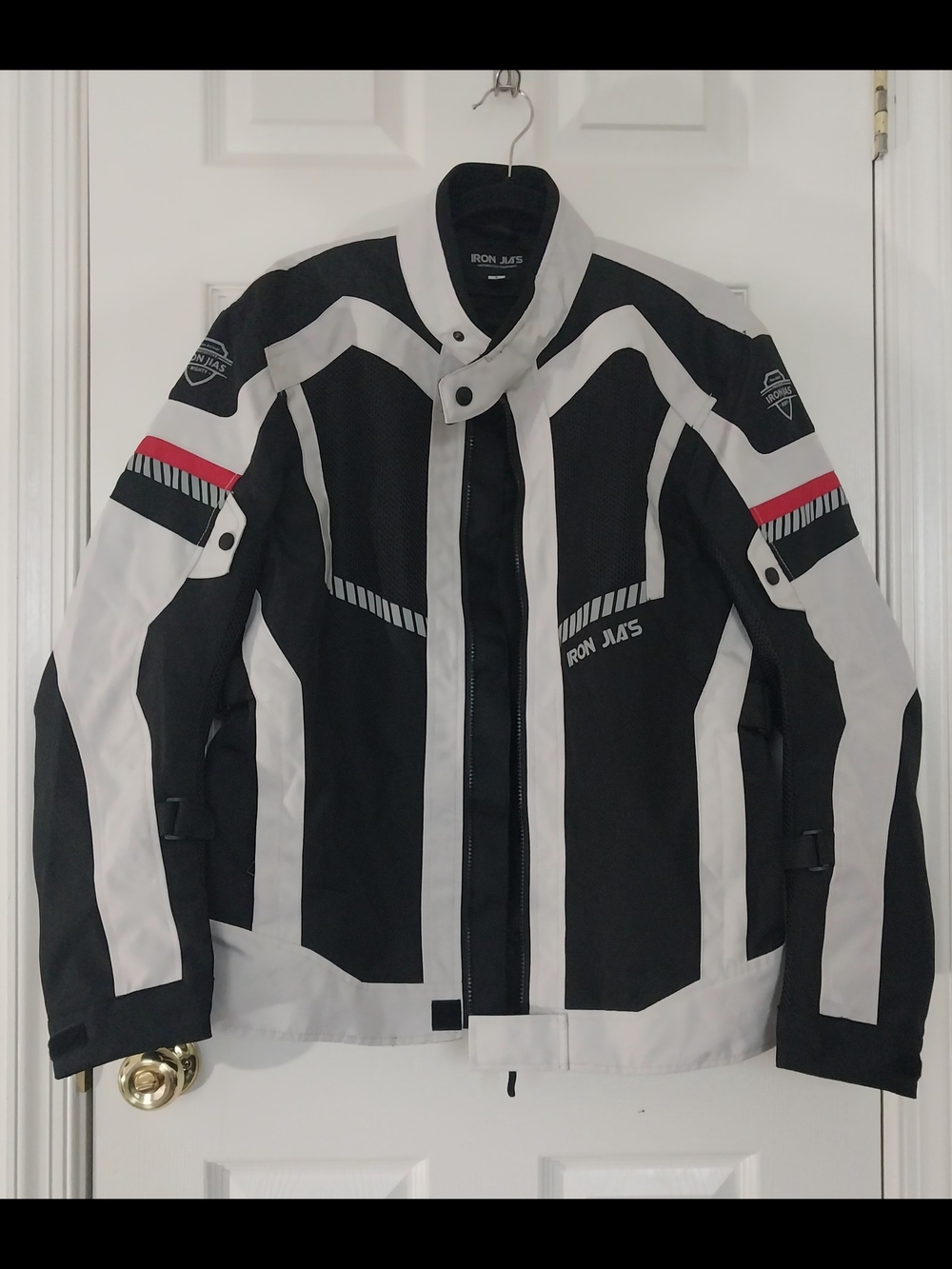 Iron Jias Men's Breathable Black & White Motorcycle Jacket CE Armor Protection L